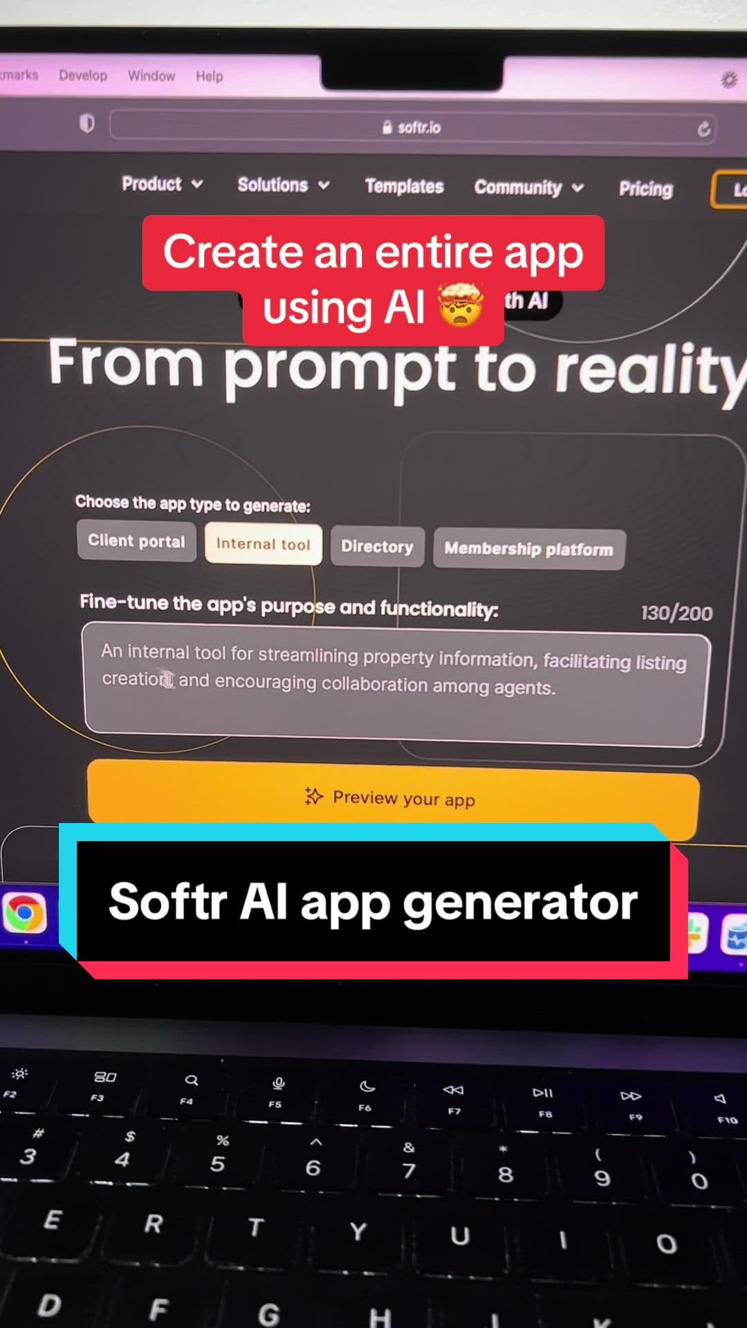 @jakerosenthal_ — This AI tool lets you create an entire app in seconds 🤯🤯. You just describe the app in words… that’s it. It’s fully functional and responsive too. No coding required. It’s called AI App Generator an