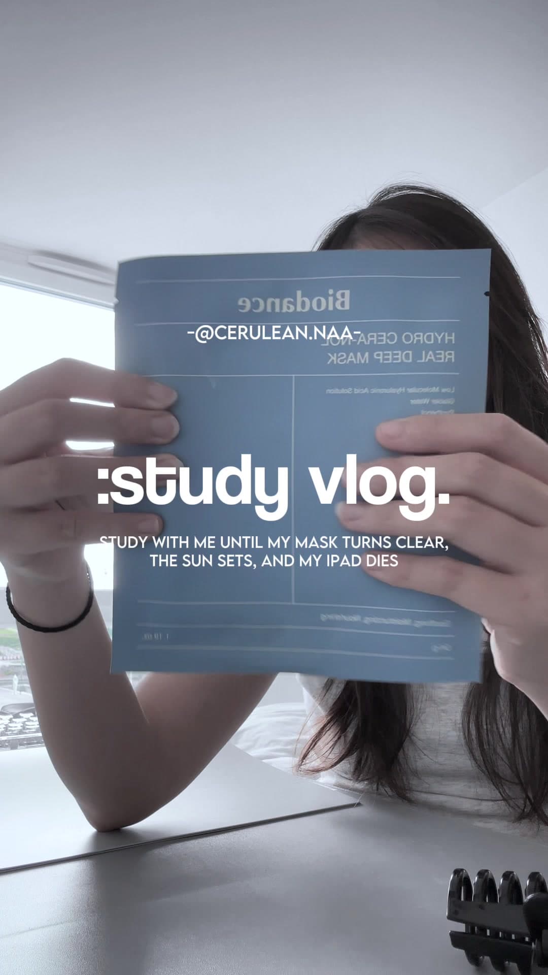 @cerulean.naa — study with me until my mask turns clear, the sun sets, and my ipad dies!! can you guess how many hours it took?👀