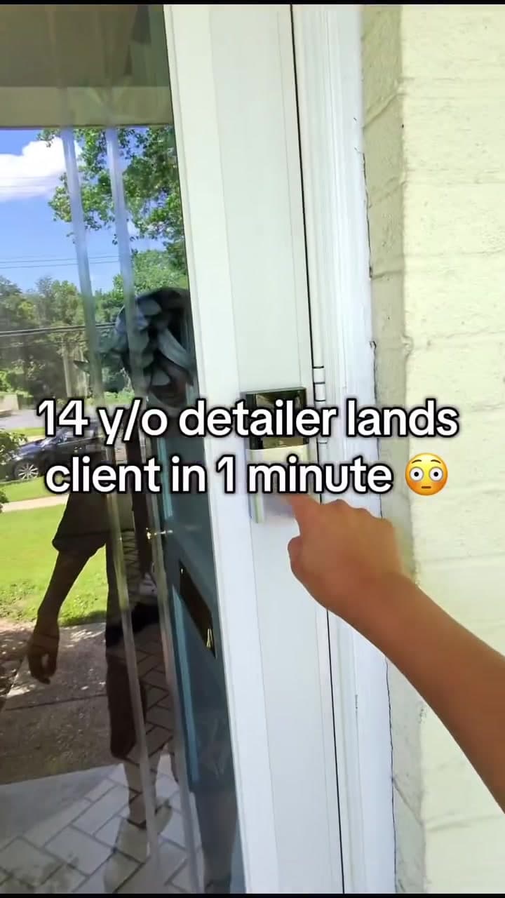 @rayyan.details — 14 year old sells detailing services door to door in 1 min. #business #motivation #sales #d2drayyan 