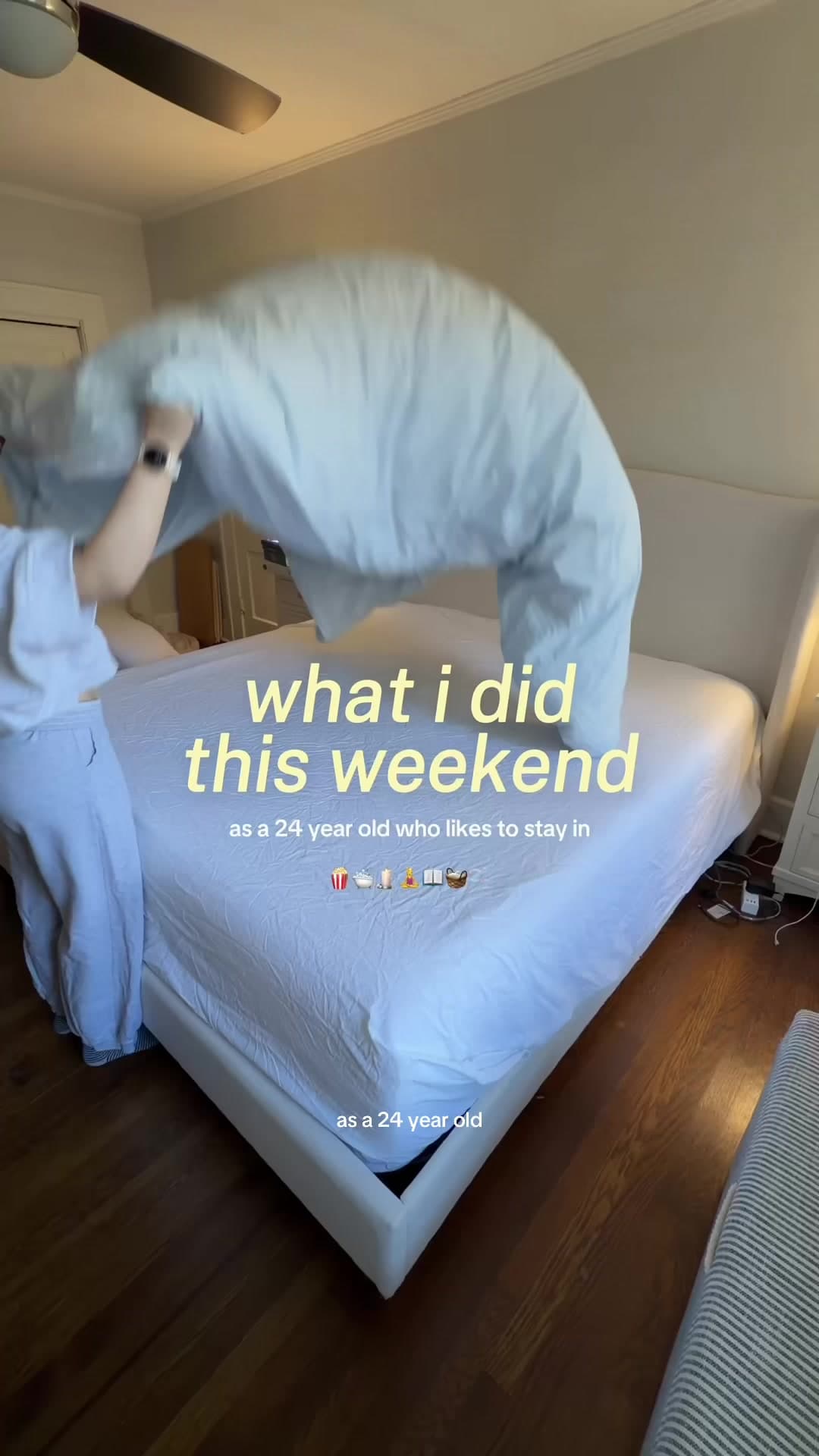 @arabellatouchstone — spend the weekend with me as a 24 year old living in dallas who doesn’t like going out! 🍿🕯️🫧