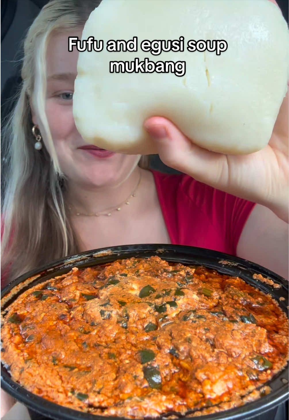 @eatwbrooke — FINALLY TRYING FUFU AND EGUSI SOUP 😍🌶️😤 I have been yearning for this since 2020. we got it medium but girl this was SPICYYYY!!! We got this in Norfolk, VA! The fufu smelt like KFC potatoes and I l