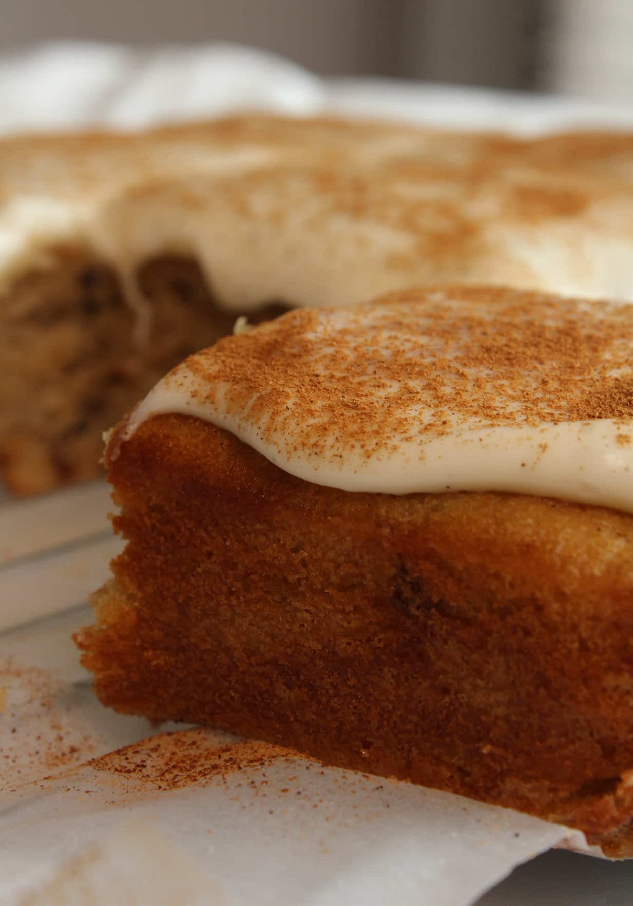 @sweetconfection — ✨Cinnamon Roll Banana Cake, super moist, incredibly soft, and packed with delicious banana flavor. The cinnamon sugar pockets and creamy frosting make every bite taste like the perfect combination of 