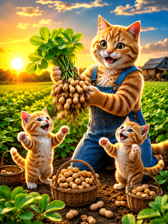 @sanashoaib64 — "Hard work, proper care, and patience always bring a rich harvest." 🌱🥜🐱#AICats #PeanutHarvest #CatFarmer #CuteCats #farminglife 