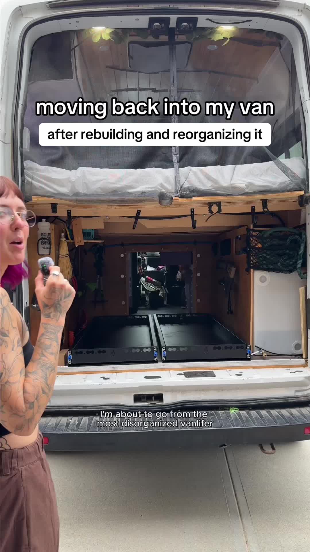 @kayli.kiing — are we taking bets on how long it’ll actually stay organized #solofemalevanlife #vanbuild #vanconversion #organizewithme 