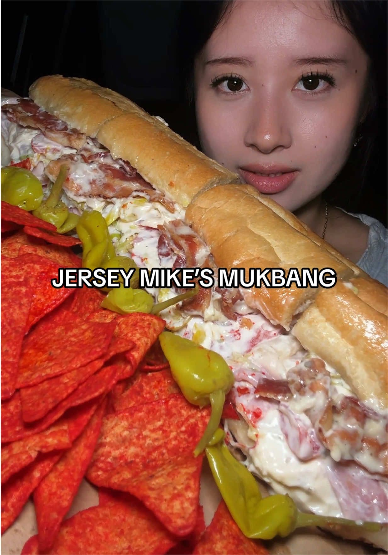 @selenaeats2much — just a small loaded sub @jerseymikes #jerseymikes #saucy #sandwich #mukbang #fypシ゚viral 