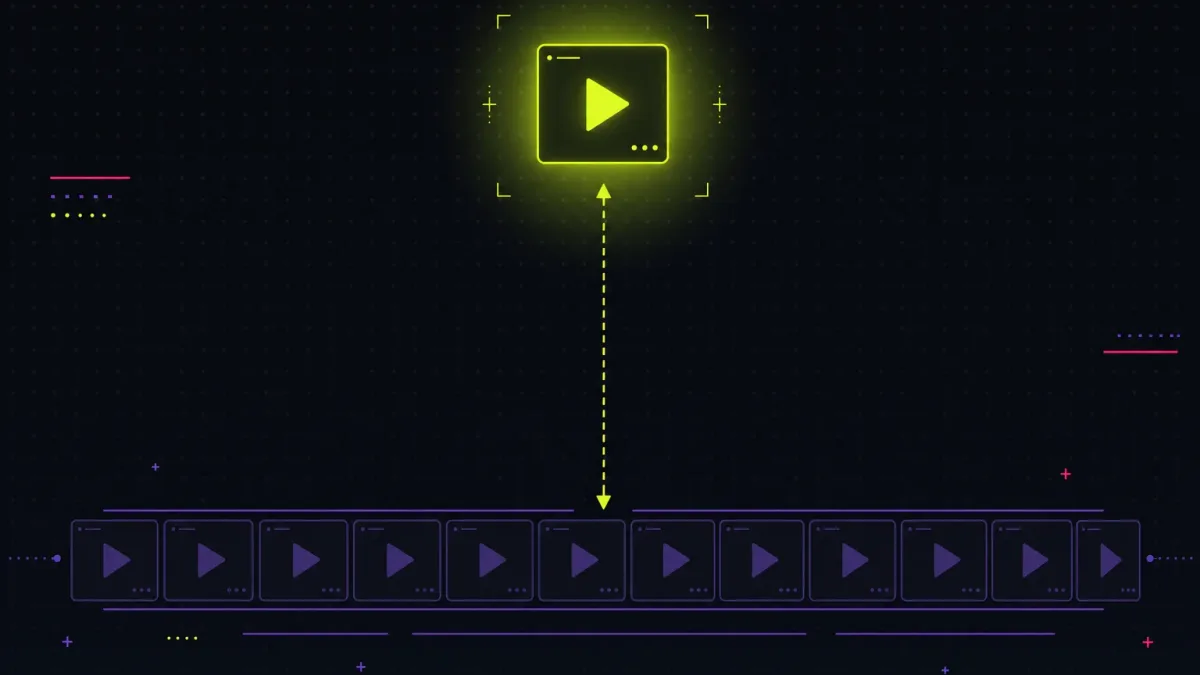 A single bright video node breaking far above a flat dim baseline of ordinary posts, the gap marked as the outlier score